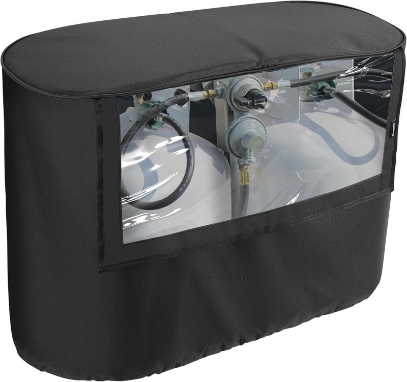 BougeRV Propane Tank Cover, Visible Valve, Fit Dual 30lb Tanks, Waterproof 600D Oxford Replacement Covers for Trailer/Camper, RV Parts Accessories (Black) - Image 1